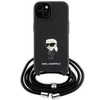 Karl Lagerfeld Crossbody Saffiano Monogram Metal Pin Karl &amp; Choupette Case for iPhone 15 - Black