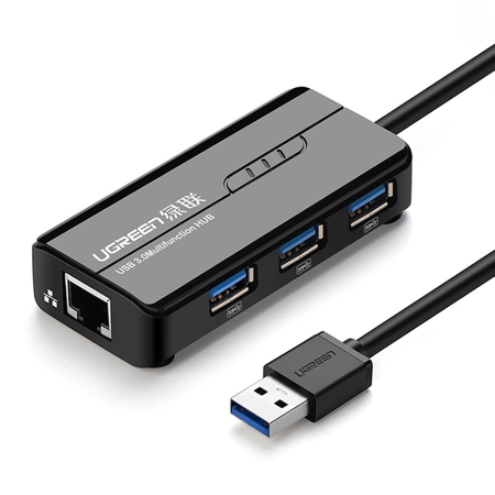 Ugreen 20265 USB-A / RJ45 1000 MBit/s HUB 3x USB 3.0 Netzwerkadapter – Schwarz