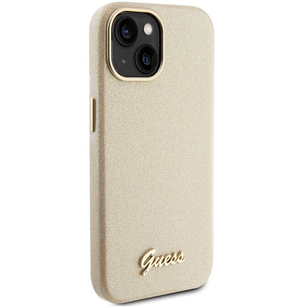 Guess Glitter Glossy Script case for iPhone 15 - gold