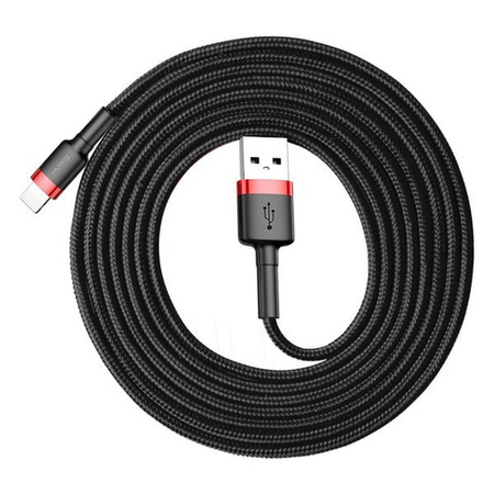 Nylonowy kabel przewód USB lightning Iphone 1.5A 2M czerwony+czarny Baseus CALKLF-C19