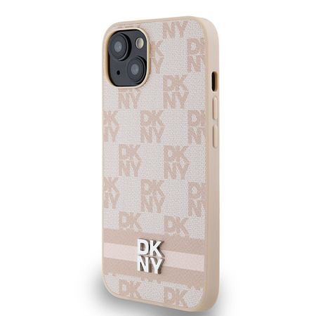 DKNY DKHCP14SPCPTSSP iPhone 14 / 15 / 13 6.1" różowy/pink hardcase Leather Checkered Mono Pattern & Printed Stripes