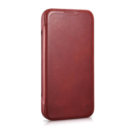 iCarer CE Oil Wax Premium Leather Folio Case skórzane etui iPhone 14 Plus z klapką magnetyczne MagSafe czerwony (AKI14220707-RD)