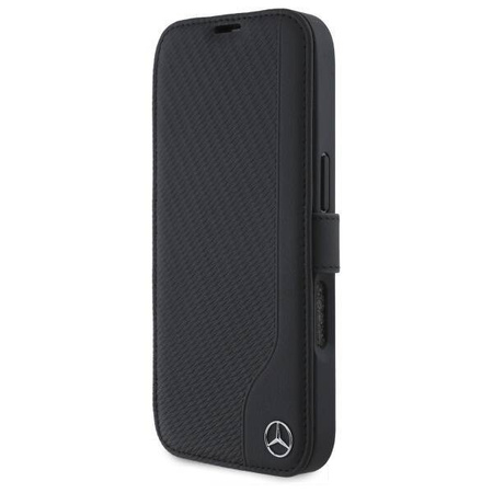 Original Case IPHONE 16 Mercedes Bookcase Leather Wood Imitation (MEBKP16S23RBGVK) black