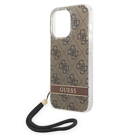 Original Handyhülle IPHONE 14 PRO Guess Hardcase 4G Print Strap (GUOHCP14LH4STW) braun