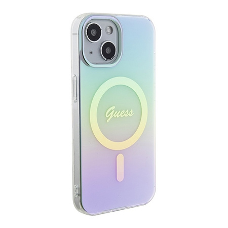 Original Case APPLE IPHONE 15 Guess Hardcase IML Iridescent MagSafe (GUHMP15SHITSQ) turquoise