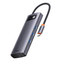 Baseus Metal Gleam Series Dockingstation HUB 6 in 1 USB Typ C - 1 x HDMI / 3 x USB 3.2 Gen. 1/1 x Power Delivery / 1 x VGA grau (WKWG030013)