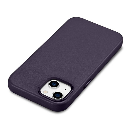 iCarer Case Leather Genuine Leather Case Cover for iPhone 14 Dark Purple (WMI14220705-DP) (MagSafe Compatible)