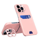 Leather Stand Case etui do iPhone 14 Pro Max pokrowiec portfel na kartę z podstawką różowe