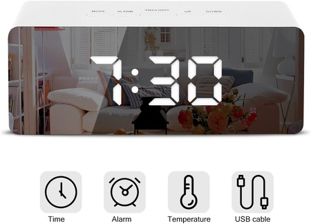 Mirror Digital Clock Electronic Led / Alarm Clock / Thermometer black