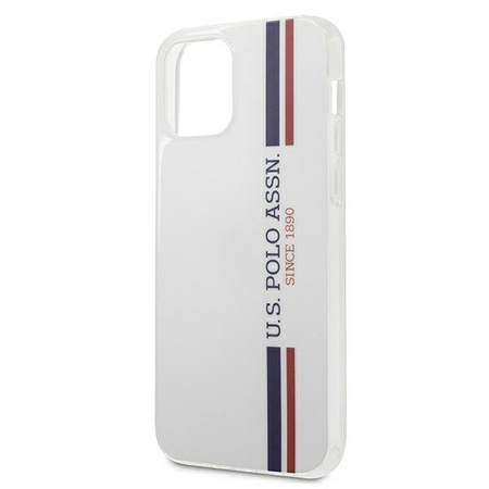 US Polo Assn Shiny Tricolor Stripes - Etui iPhone 12 Mini (biały)