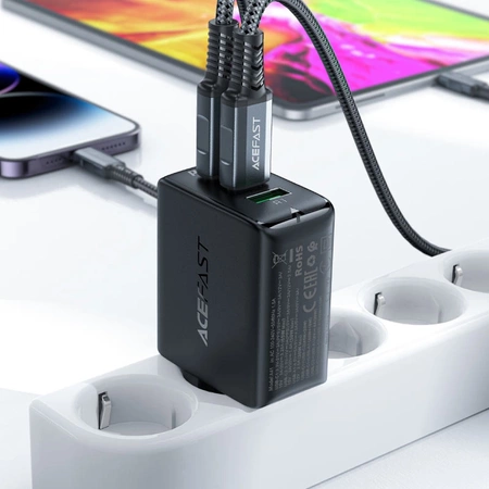 Acefast Schnellladegerät GaN (2xUSB-C / USB-A) PPS / PD / QC4+ 65W schwarz (A41)