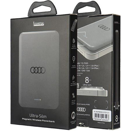 Audi Powerbank indukcyjny 15W 5000mAh szary/grey Big Logo MagSafe AU-MWPB5000-GT/D1-GY