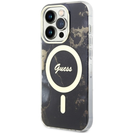 Guess GUHMP14LHTMRSK iPhone 14 Pro 6.1" schwarz/schwarz Hardcase Golden Marble MagSafe