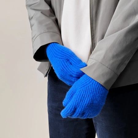 Braided telephone gloves with cutouts for fingers - blue