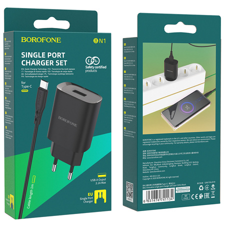 Borofone Ładowarka sieciowa BN1 Innovative - USB - 2,1A z kablem USB na Typ C czarna