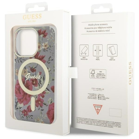 Guess GUHMP14LHCFWSA iPhone 14 Pro 6.1" zielony/khaki hardcase Flower MagSafe