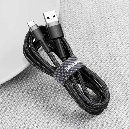 Baseus Kabel USB TYP C USB-C 2A 3M Nylonowy wytrzymały Cafule szary+czarny CATKLF-UG1