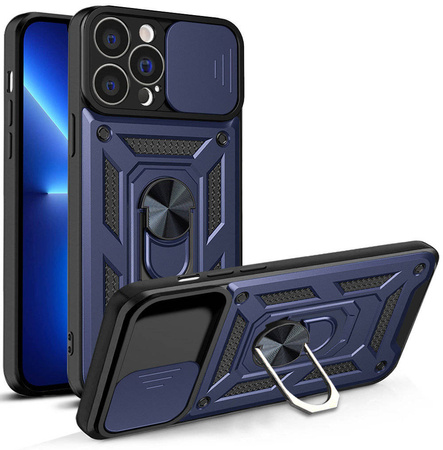 Hybrid Armor Camshield Hülle für iPhone 13 Pro gepanzerte Hülle mit Kameraabdeckung blau