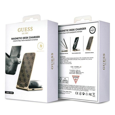 Guess 4G Pattern MagSafe foldable 2in1 15W inductive charger - brown