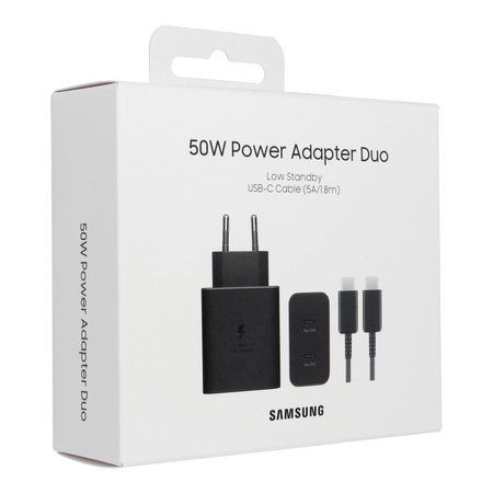 Ład. siec. Samsung EP-T5020XBEGEU PD 50W + kabel USB-C/USB-C 5A 1.8m Super Fast Charge czarny/black