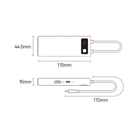 Baseus Metal Gleam Series stacja dokująca HUB 6 w 1 USB Typ C - 1 x HDMI / 3 x USB 3.2 Gen. 1 / 1 x Power Delivery / 1 x VGA szary (WKWG030013)