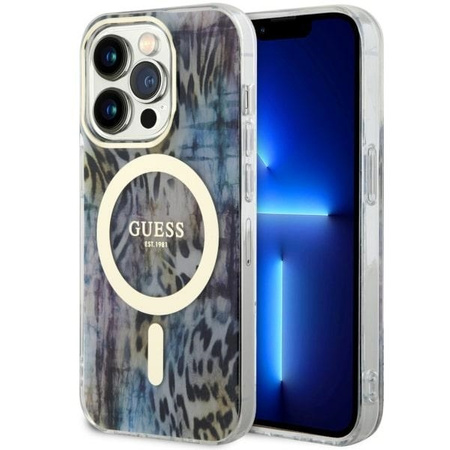 Guess GUHMP14LHLEOPWB iPhone 14 Pro 6.1" blue/blue hardcase Leopard MagSafe