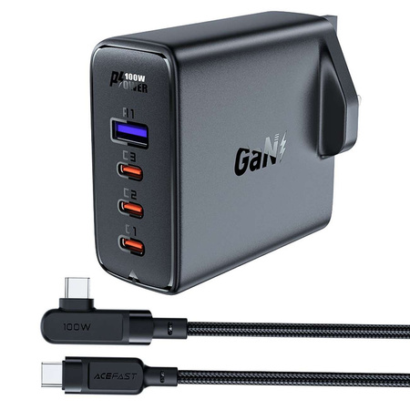 Schnellladegerät GaN UK 100W Power Delivery 3x USB C 1x USB - Schwarz