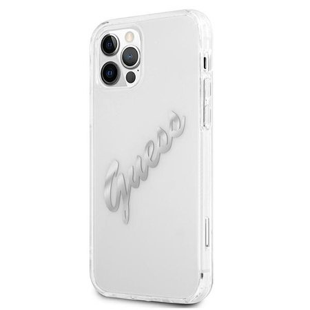 Guess GUHCP12MKTRSVSI iPhone 12/12 Pro 6,1" Transparent hardcase Vintage Script Silver