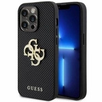 Guess Lederhülle mit perforiertem 4G-Glitzer-Logo für iPhone 15 Pro Max – Schwarz