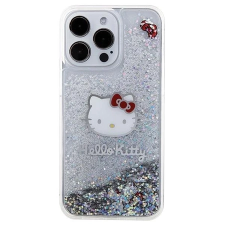 Hello Kitty Liquid Glitter Charms Kitty Head Hülle für iPhone 15 Pro Max – Silber