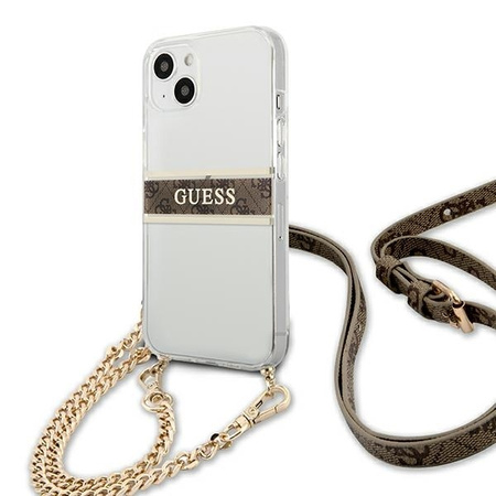 Guess GUHCP13SKC4GBGO iPhone 13 mini 5,4" Transparent hardcase 4G Brown Strap Gold Chain