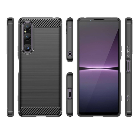 Carbon Case Cover für Sony Xperia 1 V flexible Silikon-Carbon-Hülle schwarz