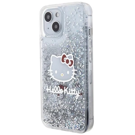 Hello Kitty Liquid Glitter Charms Kitty Head Hülle für iPhone 14 – Silber