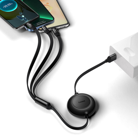 Baseus Bright Mirror 2 retractable cable 3in1 USB Type A - micro USB + Lightning + USB Type C 66W 1.1m black (CAMJ010101)