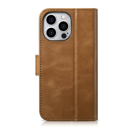 iCarer Oil Wax Wallet Case 2in1 iPhone 14 Pro Flip Leather Cover Anti-RFID Brown (WMI14220722-TN)