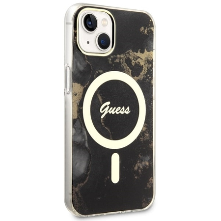 Guess GUHMP14SHTMRSK iPhone 14 6.1&quot; black/black hardcase Golden Marble MagSafe