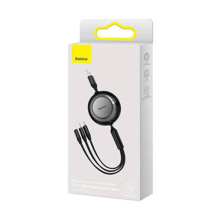 Baseus Bright Mirror 2 kabel przewód 3w1 USB Typ A - micro USB + Lightning + USB Typ C 3.5A 1.1m czarny (CAMJ010001)