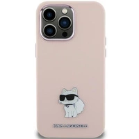 Karl Lagerfeld Silicone Choupette Metal Pin Case for iPhone 15 Plus / 14 Plus - Pink