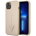 Original Case IPHONE 14 Guess Hardcase Saffianotriangle Logo (GUHCP14SPSATLE) beige