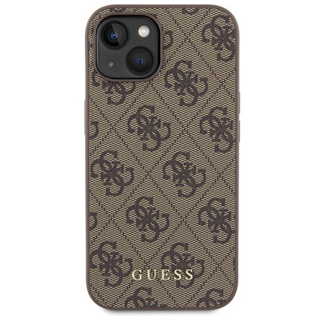 Etui Guess 4G Metal Gold Logo na iPhone 15 - brązowe