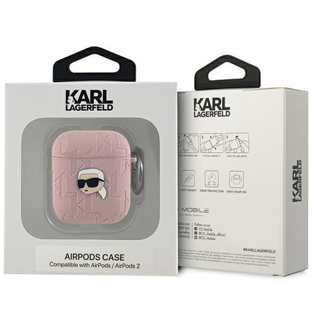 Karl Lagerfeld KLA2PGKIPP AirPods 1/2 cover różowy/pink Monogram Karl Head