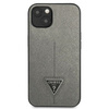 Original Handyhülle IPHONE 13 MINI Guess Hardcase Saffianotriangle Logo (GUHCP13SPSATLG) silber