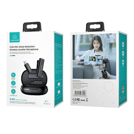 USAMS Bezprzewodowy mikrofon krawatowy ENC 2.4G Wireless Lavalier Microphone USB-C + 2x adapter ZB247MKF01 (US-ZB247)