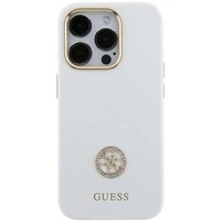 Guess Silikon Logo Strass 4G Hülle für iPhone 15 – weiß