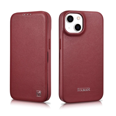 iCarer CE Premium Leather Folio Case iPhone 14 magnetic flip case MagSafe red (WMI14220713-RD)