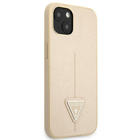 Original Handyhülle IPHONE 13 MINI Guess Hardcase Saffianotriangle Logo (GUHCP13SPSATLE) beige