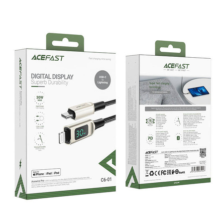 Acefast cable MFI USB Type C - Lightning 1.2m, 30W, 3A silver (C6-01 silver)