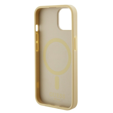 Original Case APPLE IPHONE 15 Guess Hardcase Saffiano MagSafe (GUHMP15SPSAHMCB) gold