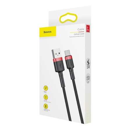 Nylonowy kabel przewód USB TYP C 3A 0.5M Szybkie Ładowanie Quick Charge 3.0 czerwono-czarny Baseus CATKLF-A91