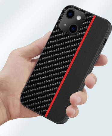 Tel Protect CARBON Case do Xiaomi Redmi 10 Czarny z czerwonym paskiem